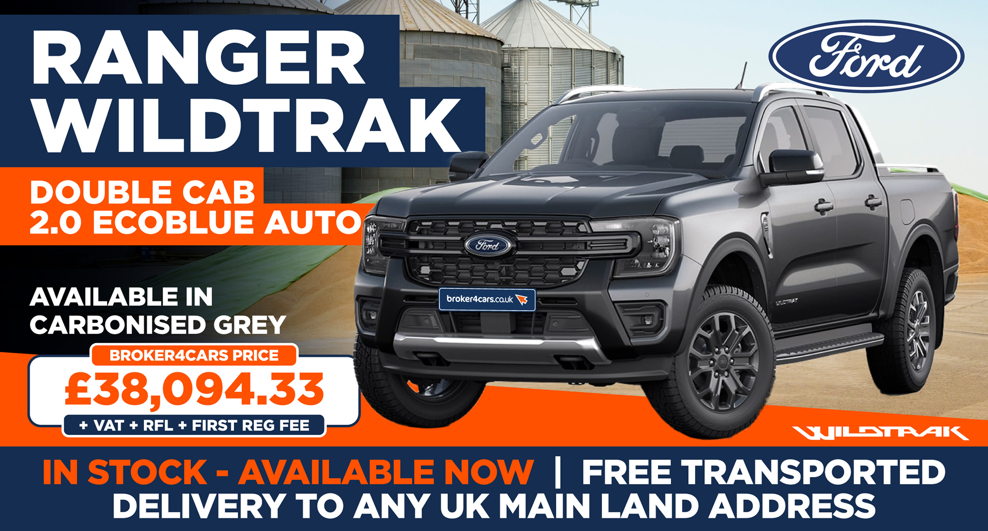 Ranger Wildtrak Double Cab 2.0 Ecoblue AutoAvailable in Carbonised Grey, In stock - Available now. Free Transported Delivery to any UK Mainland Address