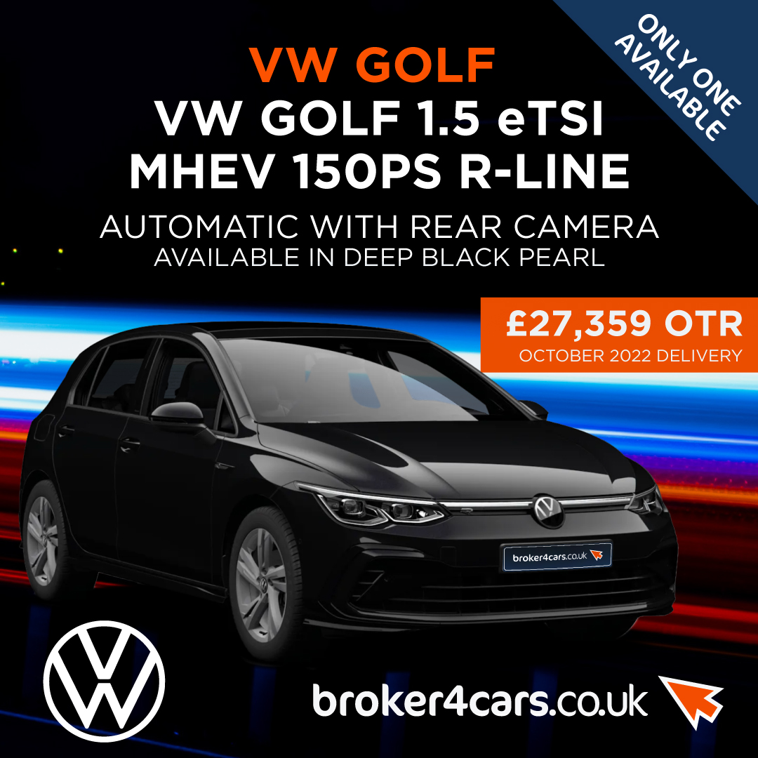 VW Golf 1.5 eTSI MHEV 150PS R-Line. Automatic with Rear Camera. Available in Deep Black Pearl. Only one available. £27,359 OTR. October 2022 Delivery