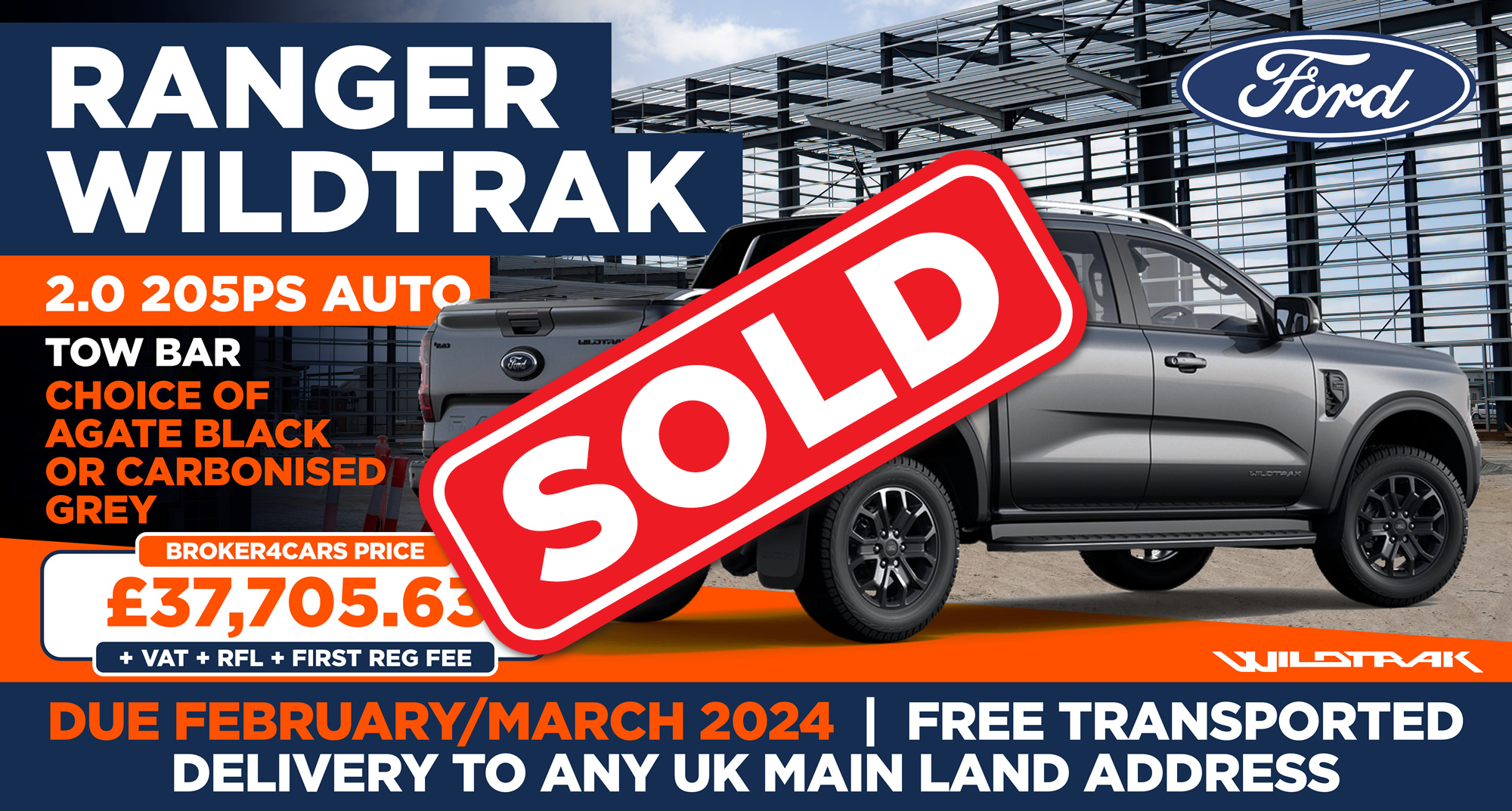 Ranger Wildtrak 2.0 205PS AutoTow Bar, Choice of Agate Black or Carbonised Grey
