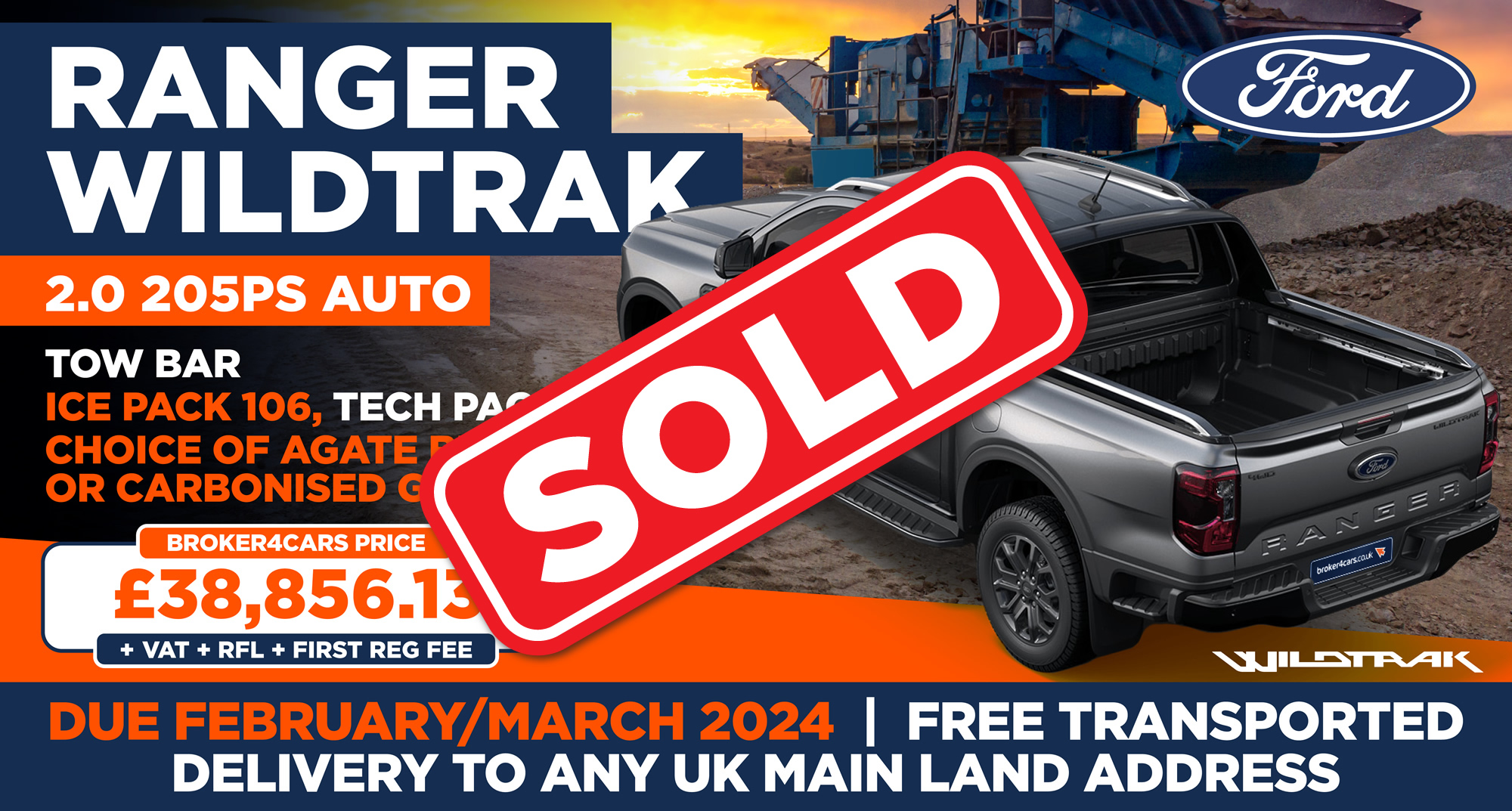Ranger Wildtrak 2.0 205PS AutoTow Bar, Ice Pack 106, Tech Pack 68, Choice of Agate Black or Carbonised Grey